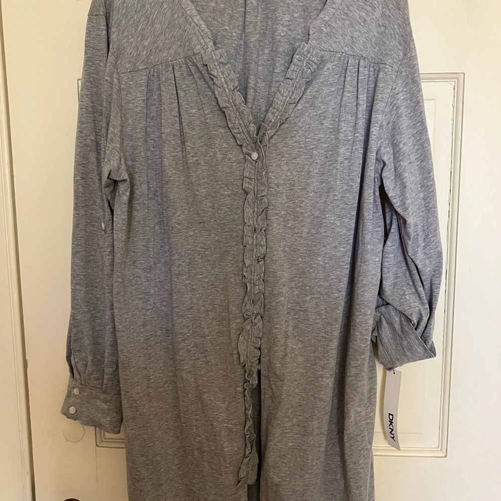 Gray Button-Up Long Sleeve Sleepshirt